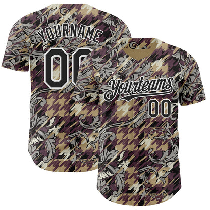 Custom Brown Black-White Baroque Floral Scroll Authentic Baseball Jersey