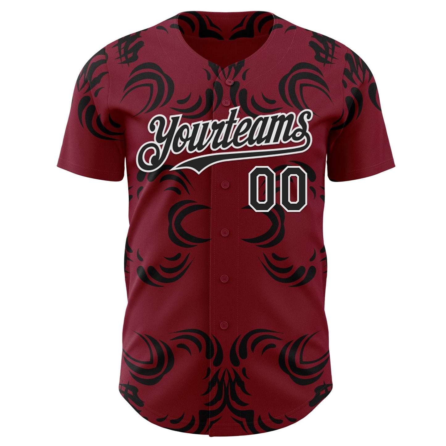 Custom Crimson Black-White Baroque Floral Scroll Authentic Baseball Jersey
