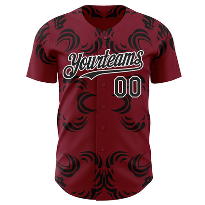 Custom Crimson Black-White Baroque Floral Scroll Authentic Baseball Jersey
