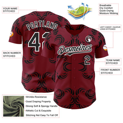 Custom Crimson Black-White Baroque Floral Scroll Authentic Baseball Jersey