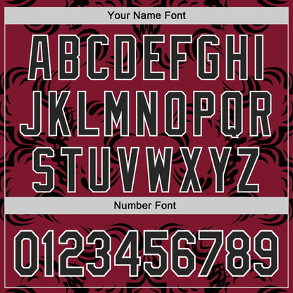 Custom Crimson Black-White Baroque Floral Scroll Authentic Baseball Jersey