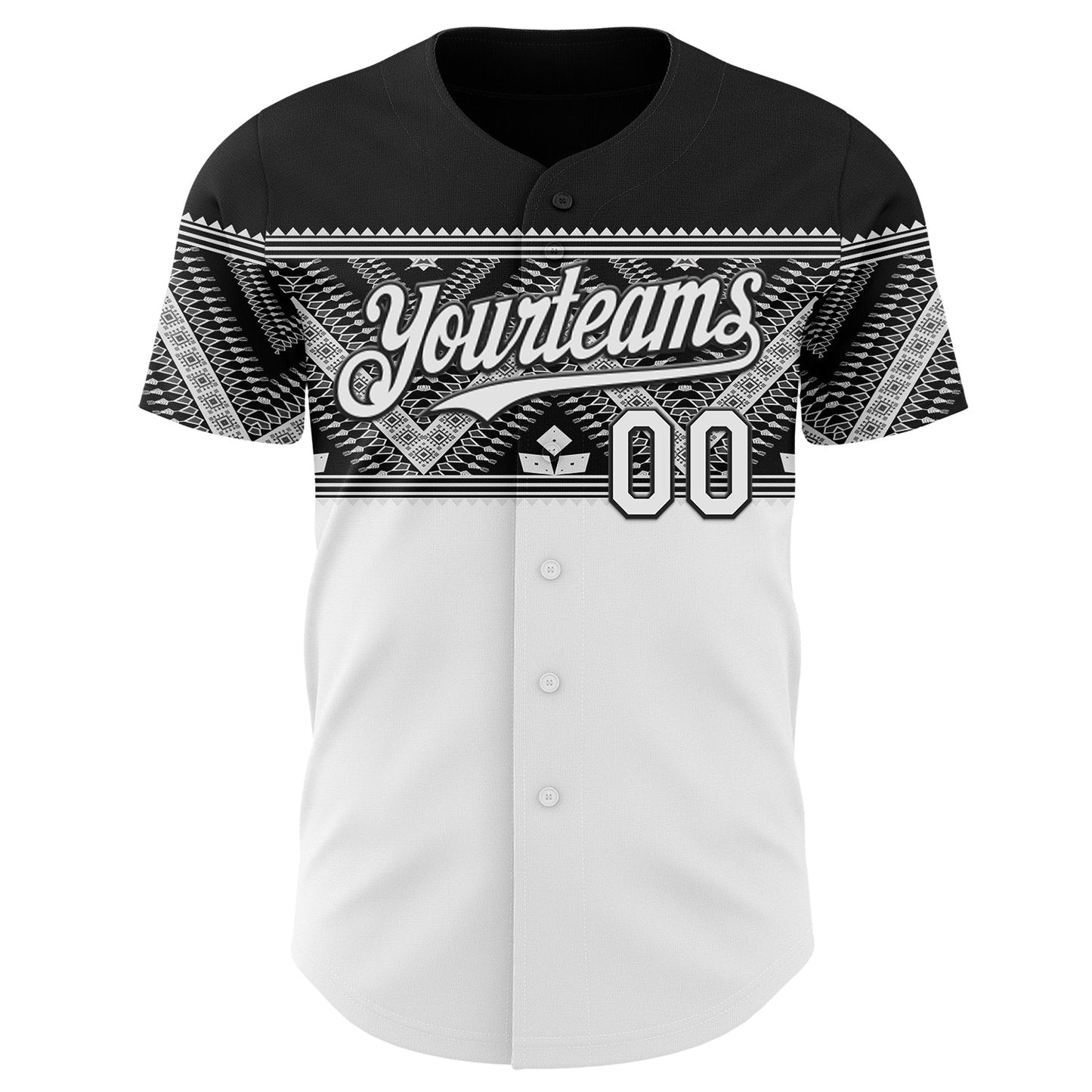 Custom White-Black Tribal Ethnic Authentic Baseball Jersey