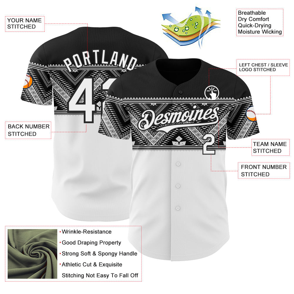 Custom White-Black Tribal Ethnic Authentic Baseball Jersey