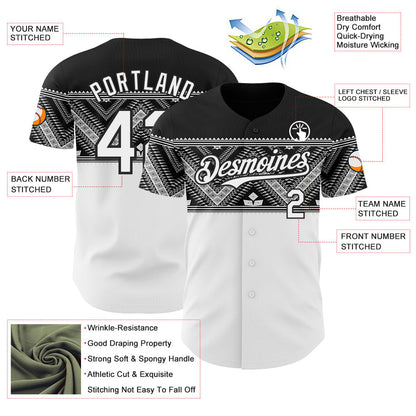 Custom White-Black Tribal Ethnic Authentic Baseball Jersey