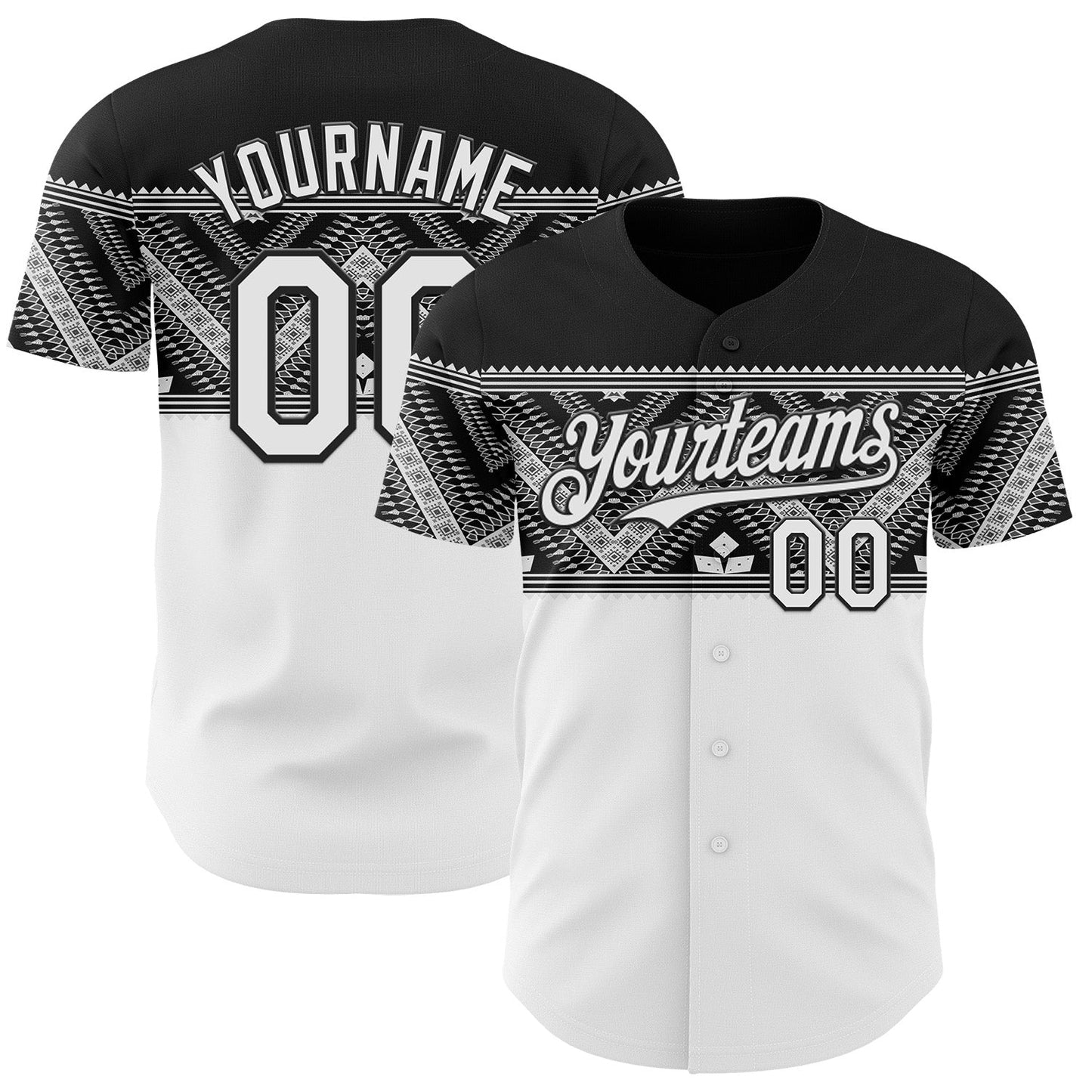 Custom White-Black Tribal Ethnic Authentic Baseball Jersey