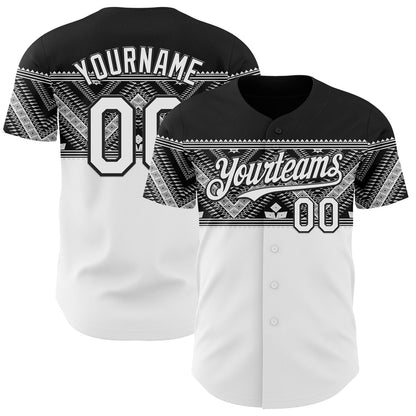 Custom White-Black Tribal Ethnic Authentic Baseball Jersey