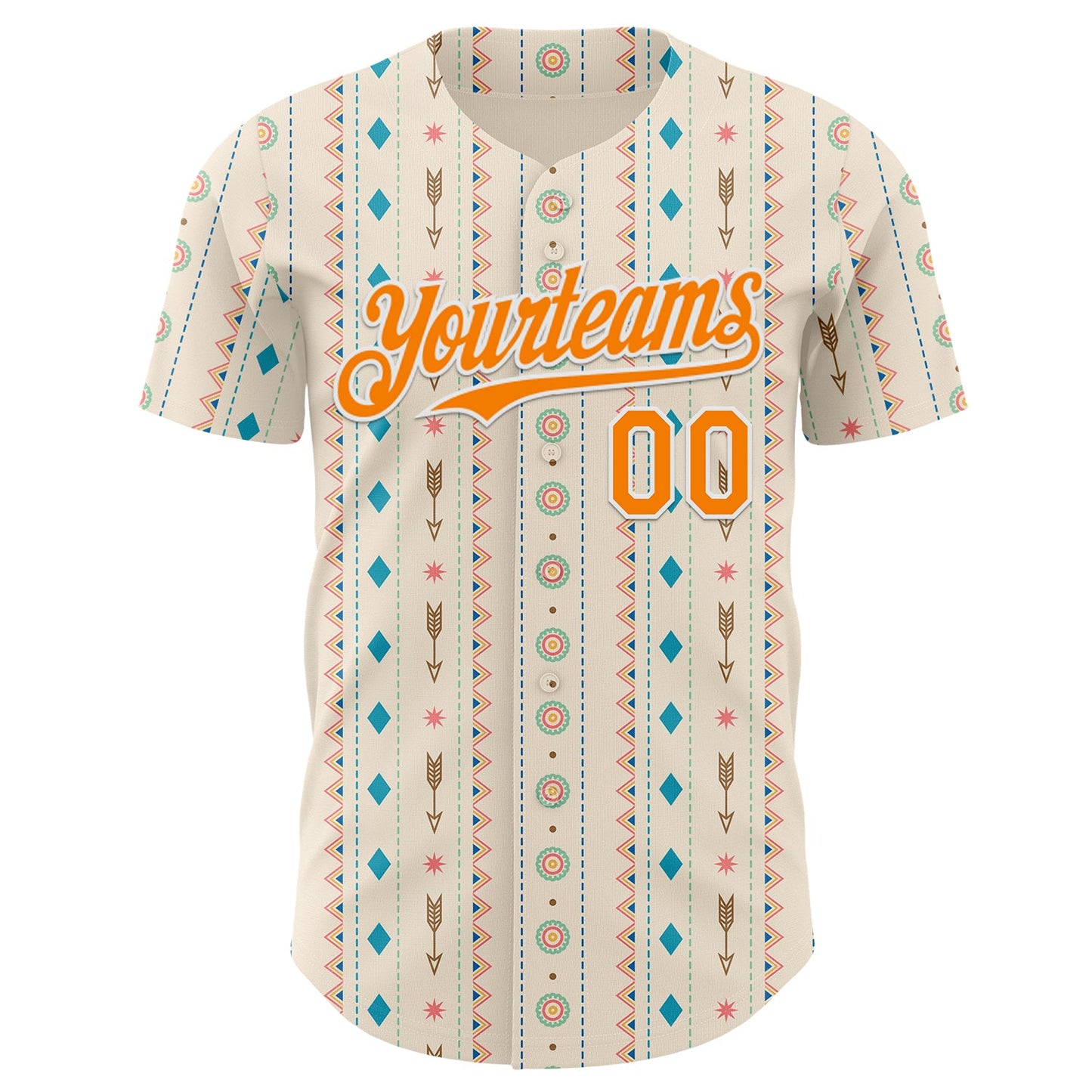 Custom Cream Bay Orange-White Geometric Ethnic Authentic Baseball Jersey