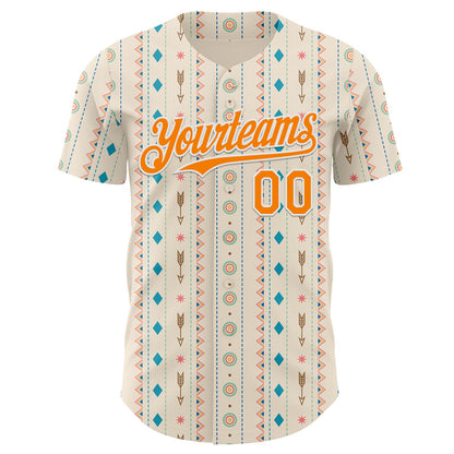 Custom Cream Bay Orange-White Geometric Ethnic Authentic Baseball Jersey