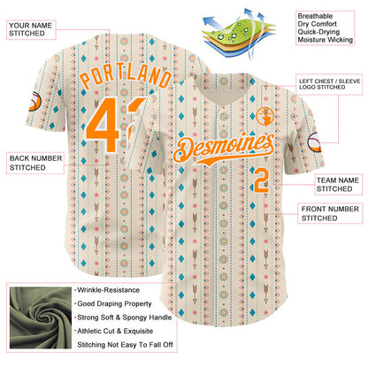 Custom Cream Bay Orange-White Geometric Ethnic Authentic Baseball Jersey