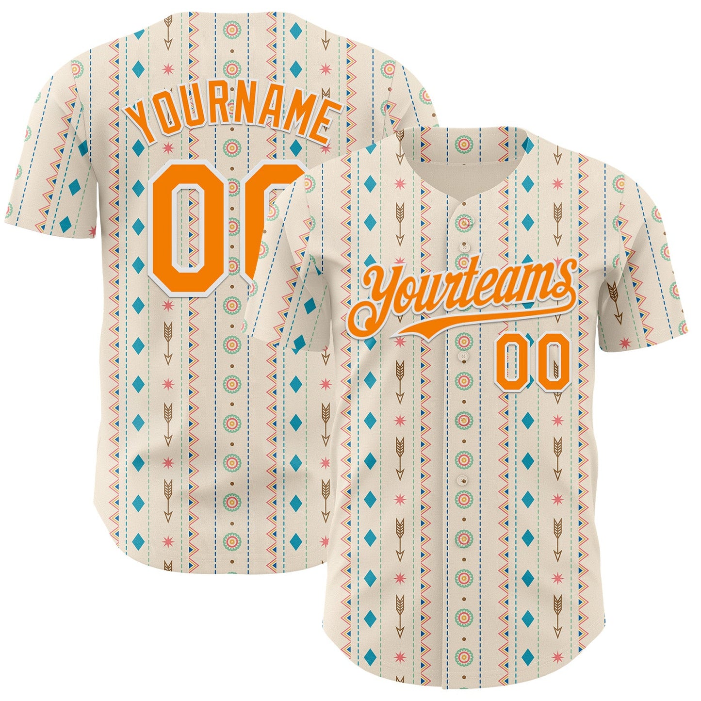 Custom Cream Bay Orange-White Geometric Ethnic Authentic Baseball Jersey
