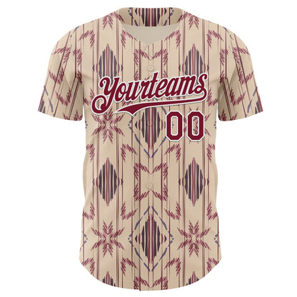 Custom City Cream Crimson-White Geometric Ethnic Authentic Baseball Jersey