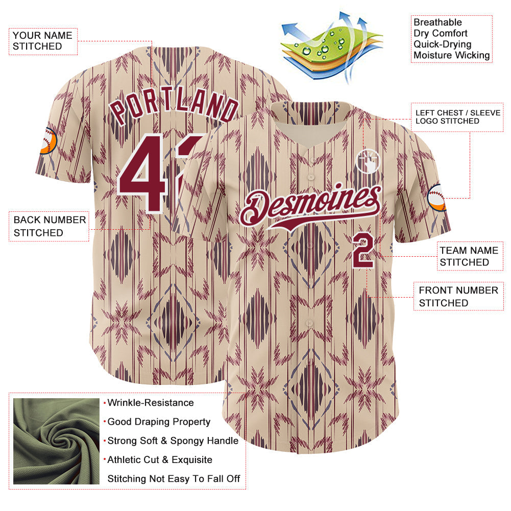 Custom City Cream Crimson-White Geometric Ethnic Authentic Baseball Jersey