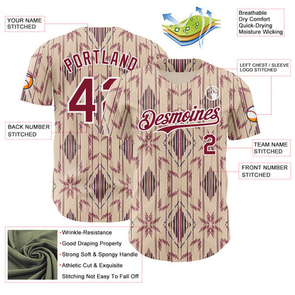 Custom City Cream Crimson-White Geometric Ethnic Authentic Baseball Jersey
