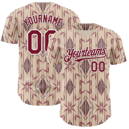 Custom City Cream Crimson-White Geometric Ethnic Authentic Baseball Jersey