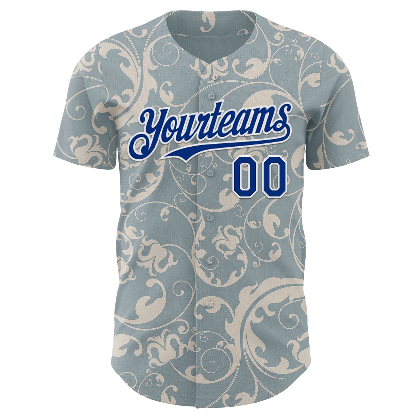 Custom Blue Royal-White Baroque Floral Scroll Authentic Baseball Jersey