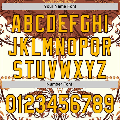 Custom Brown-Gold Baroque Floral Scroll Authentic Baseball Jersey