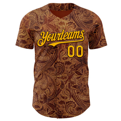 Custom Brown-Gold Baroque Floral Scroll Authentic Baseball Jersey