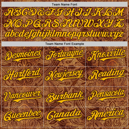 Custom Brown-Gold Baroque Floral Scroll Authentic Baseball Jersey