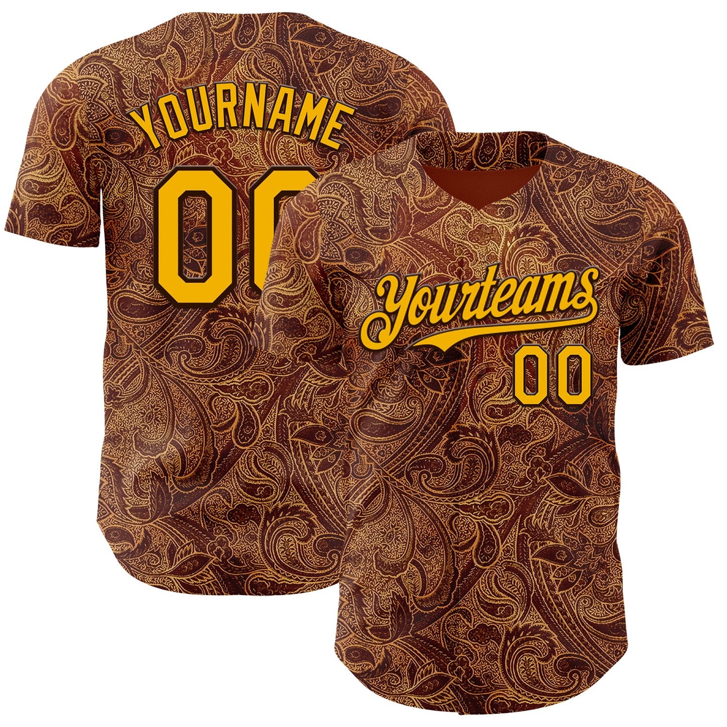 Custom Brown-Gold Baroque Floral Scroll Authentic Baseball Jersey