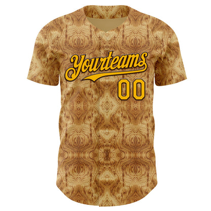 Custom Brown-Gold Abstract Authentic Baseball Jersey