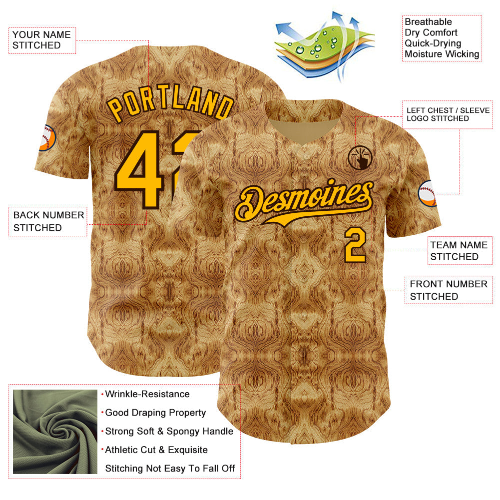 Custom Brown-Gold Abstract Authentic Baseball Jersey