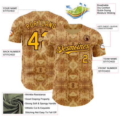 Custom Brown-Gold Abstract Authentic Baseball Jersey