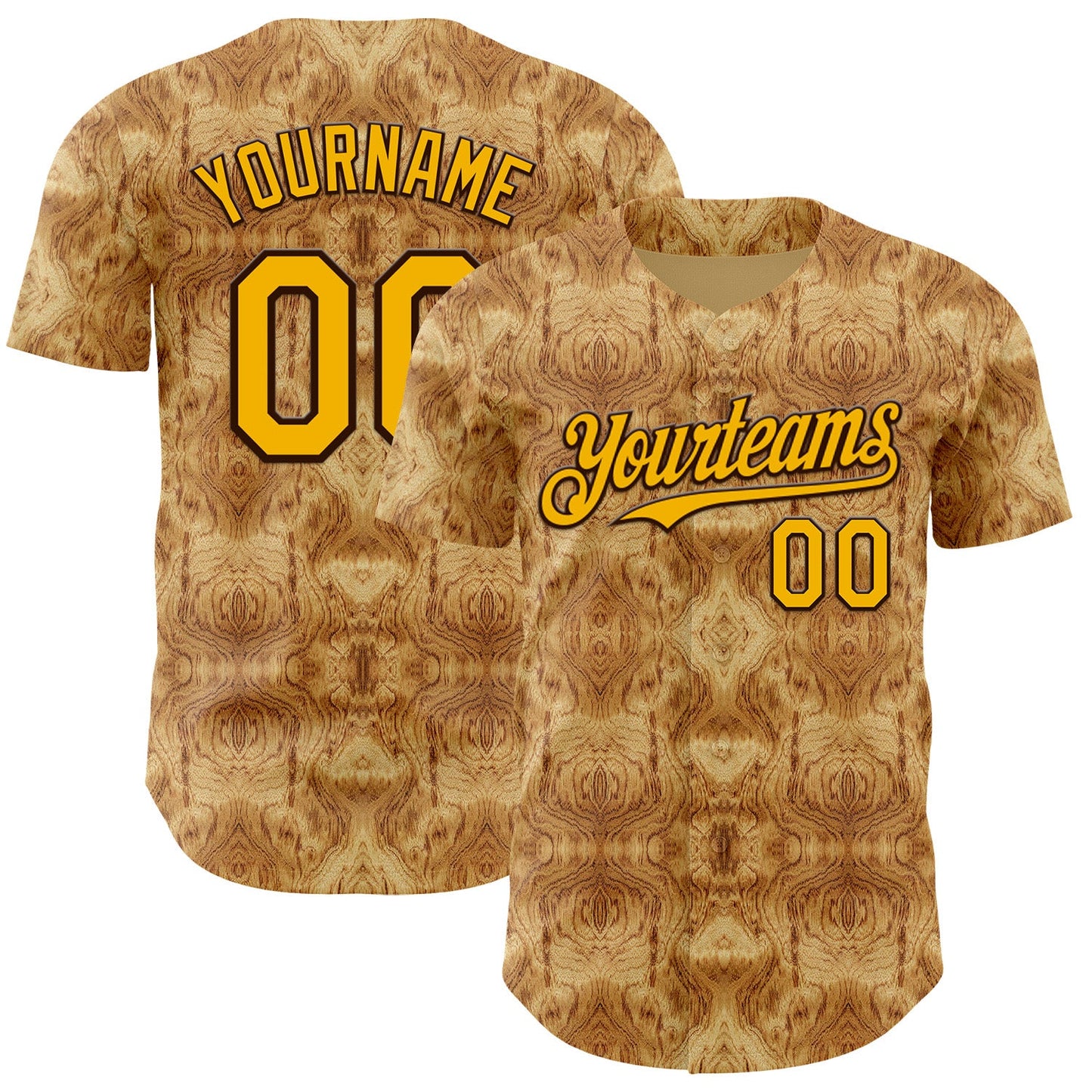 Custom Brown-Gold Abstract Authentic Baseball Jersey