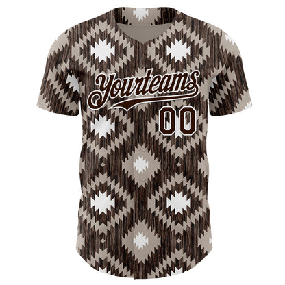 Custom Brown-White Geometric Ethnic Authentic Baseball Jersey