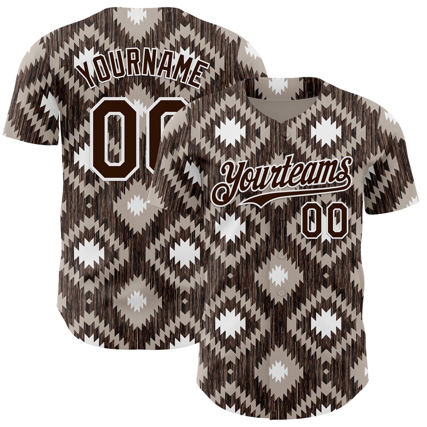 Custom Brown-White Geometric Ethnic Authentic Baseball Jersey