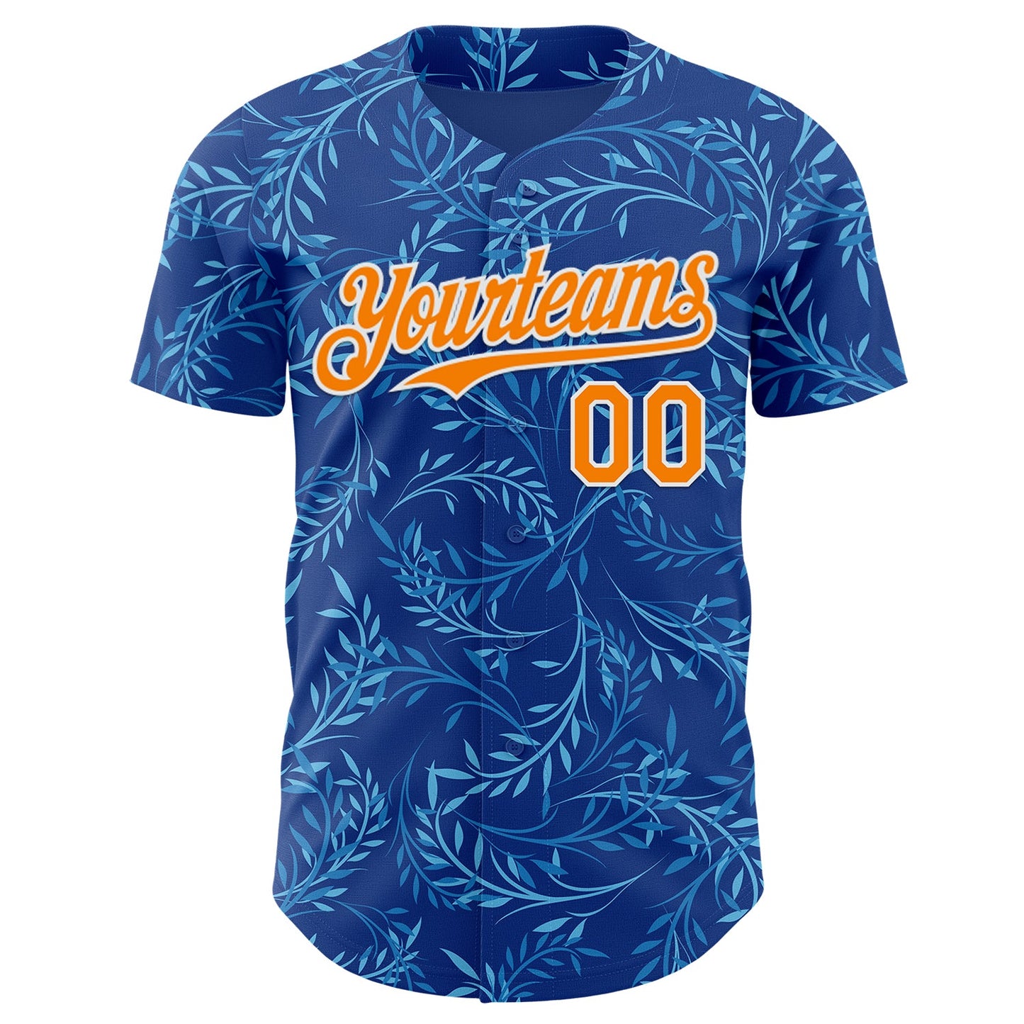 Custom Blue Bay Orange-White Baroque Floral Scroll Authentic Baseball Jersey
