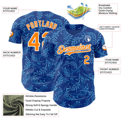 Custom Blue Bay Orange-White Baroque Floral Scroll Authentic Baseball Jersey