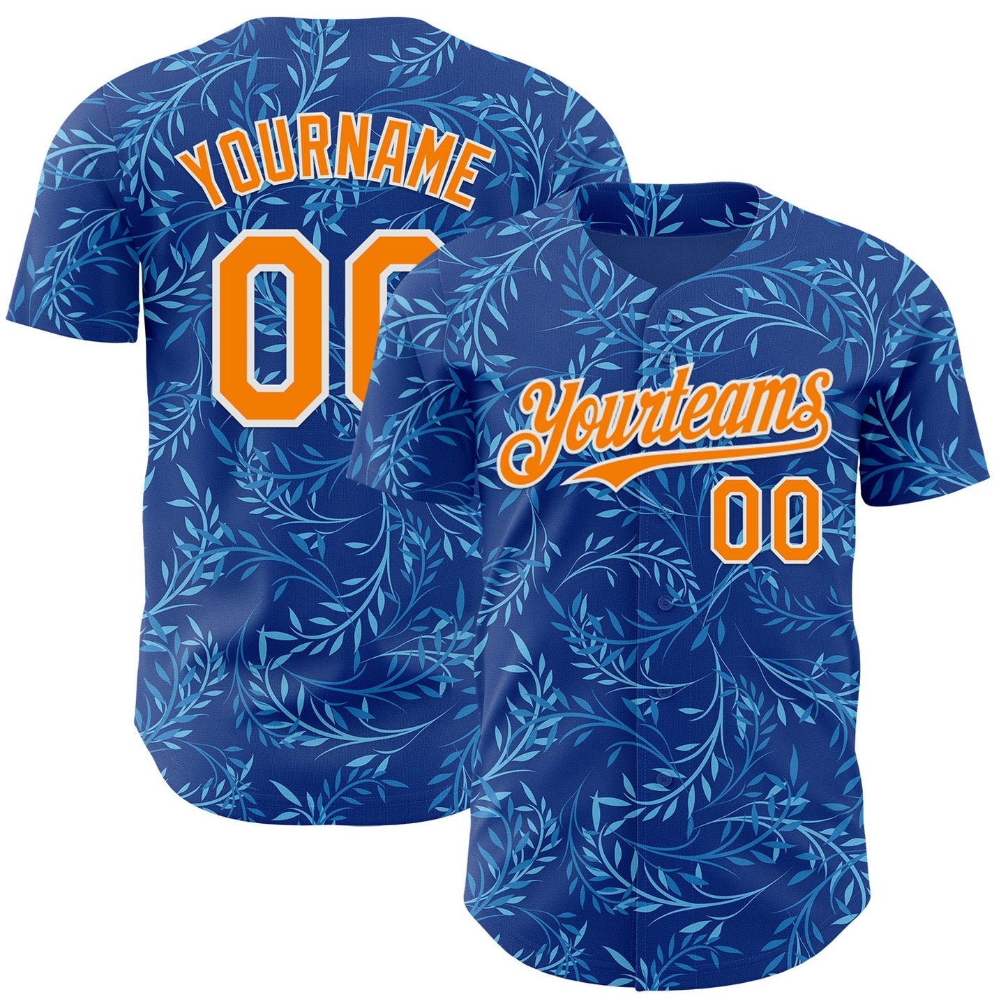 Custom Blue Bay Orange-White Baroque Floral Scroll Authentic Baseball Jersey