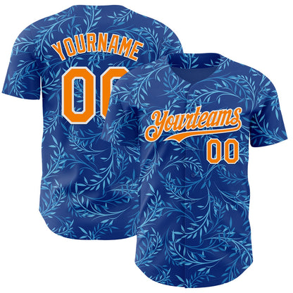 Custom Blue Bay Orange-White Baroque Floral Scroll Authentic Baseball Jersey