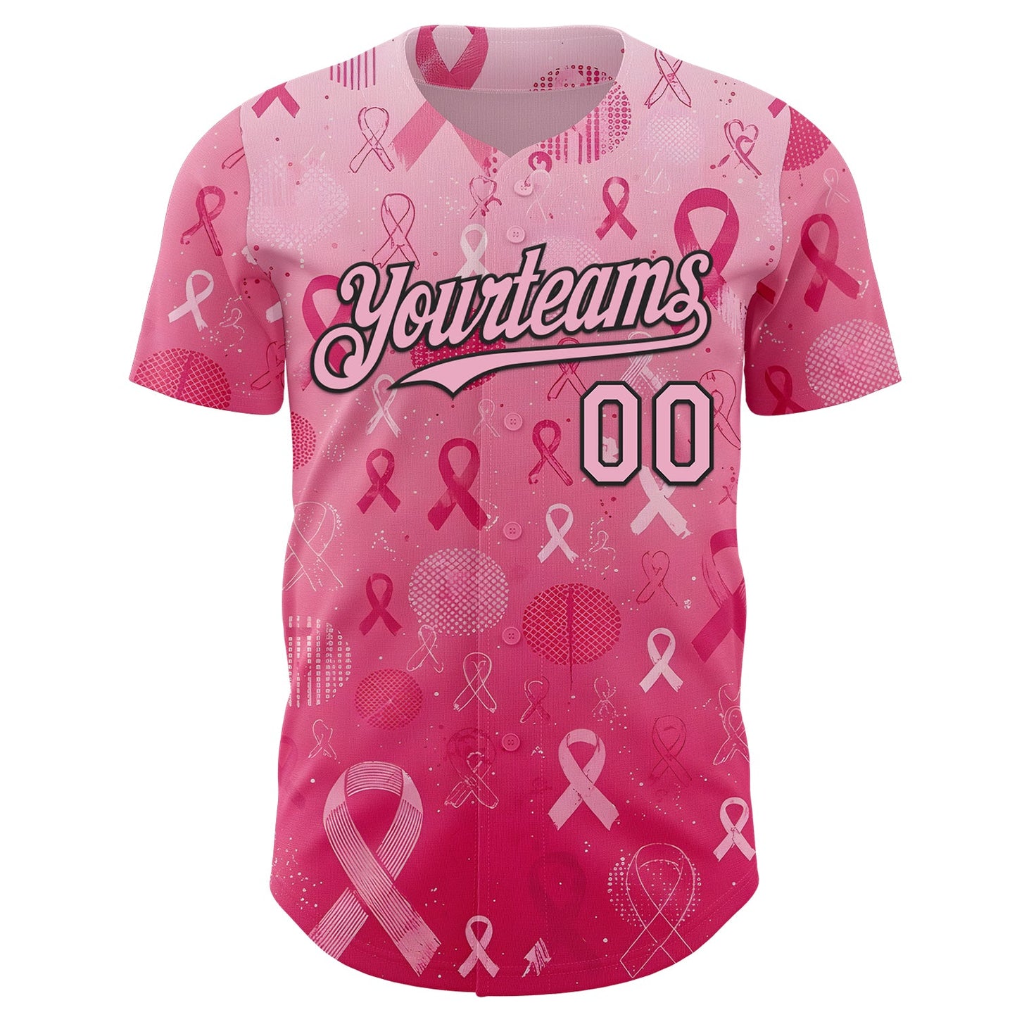 Custom Pink Light Pink-Black Breast Cancer Awareness Pink Ribbon Authentic Baseball Jersey