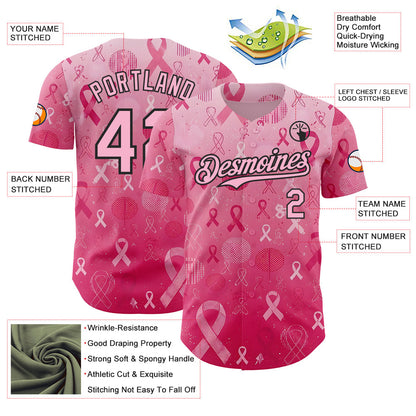 Custom Pink Light Pink-Black Breast Cancer Awareness Pink Ribbon Authentic Baseball Jersey