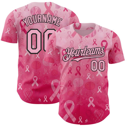 Custom Pink Light Pink-Black Breast Cancer Awareness Pink Ribbon Authentic Baseball Jersey