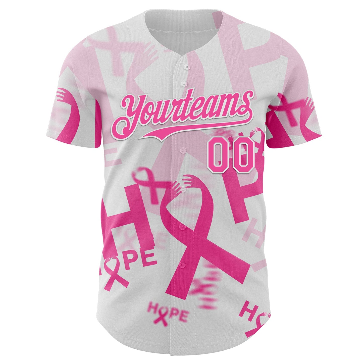 Custom White-Pink Breast Cancer Awareness Pink Ribbon Hope Authentic Baseball Jersey