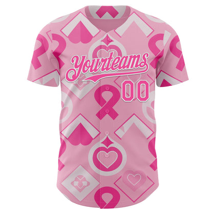 Custom Light Pink Pink-White Breast Cancer Awareness Pink Ribbon Authentic Baseball Jersey