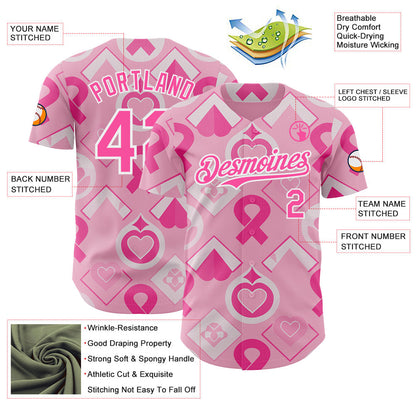 Custom Light Pink Pink-White Breast Cancer Awareness Pink Ribbon Authentic Baseball Jersey