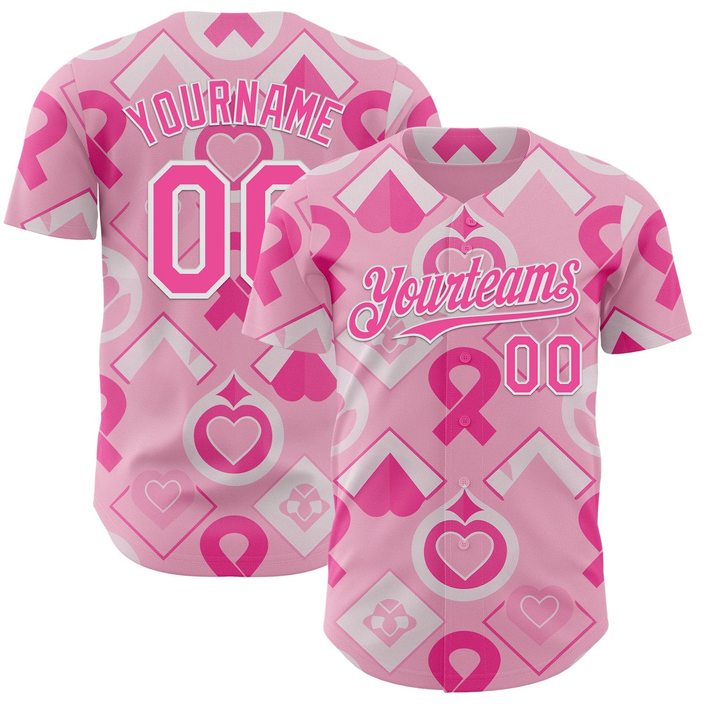 Custom Light Pink Pink-White Breast Cancer Awareness Pink Ribbon Authentic Baseball Jersey