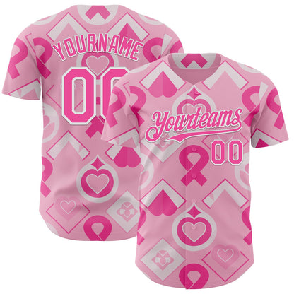 Custom Light Pink Pink-White Breast Cancer Awareness Pink Ribbon Authentic Baseball Jersey