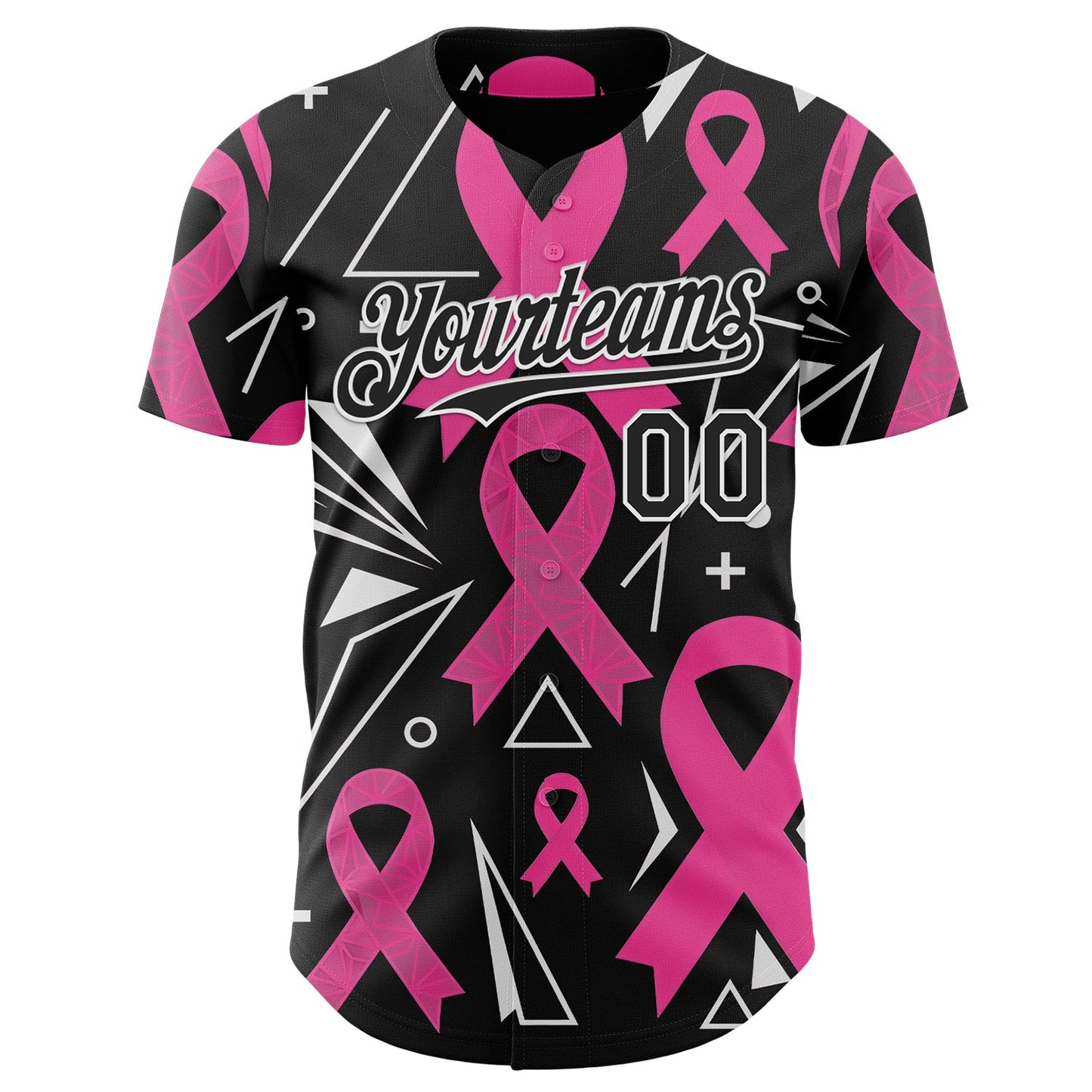 Custom Black Pink-White Breast Cancer Awareness Pink Ribbon Authentic Baseball Jersey