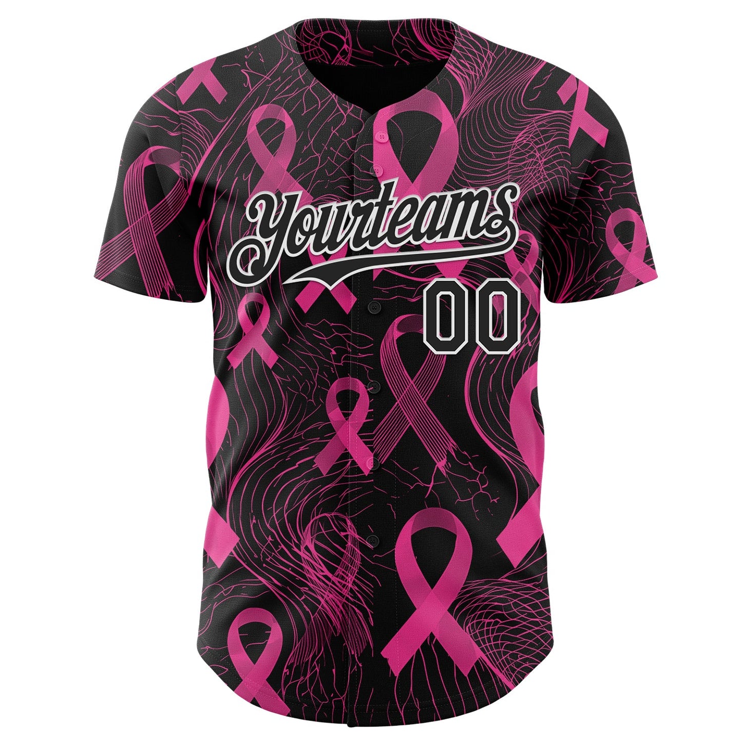 Custom Black Pink-White Breast Cancer Awareness Pink Ribbon Authentic Baseball Jersey