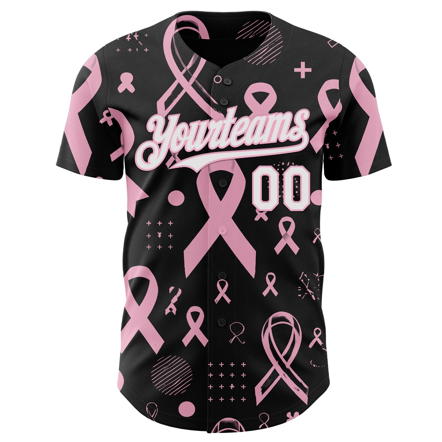 Custom Black White-Light Pink Breast Cancer Awareness Pink Ribbon Authentic Baseball Jersey