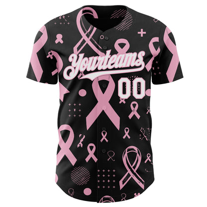 Custom Black White-Light Pink Breast Cancer Awareness Pink Ribbon Authentic Baseball Jersey