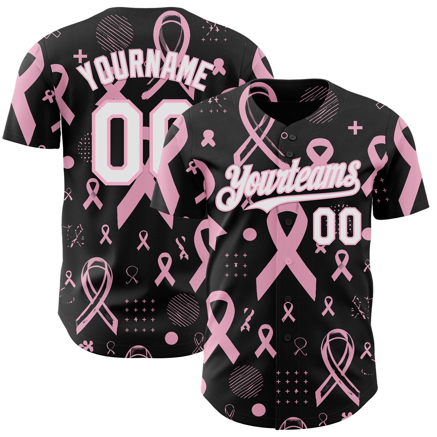 Custom Black White-Light Pink Breast Cancer Awareness Pink Ribbon Authentic Baseball Jersey