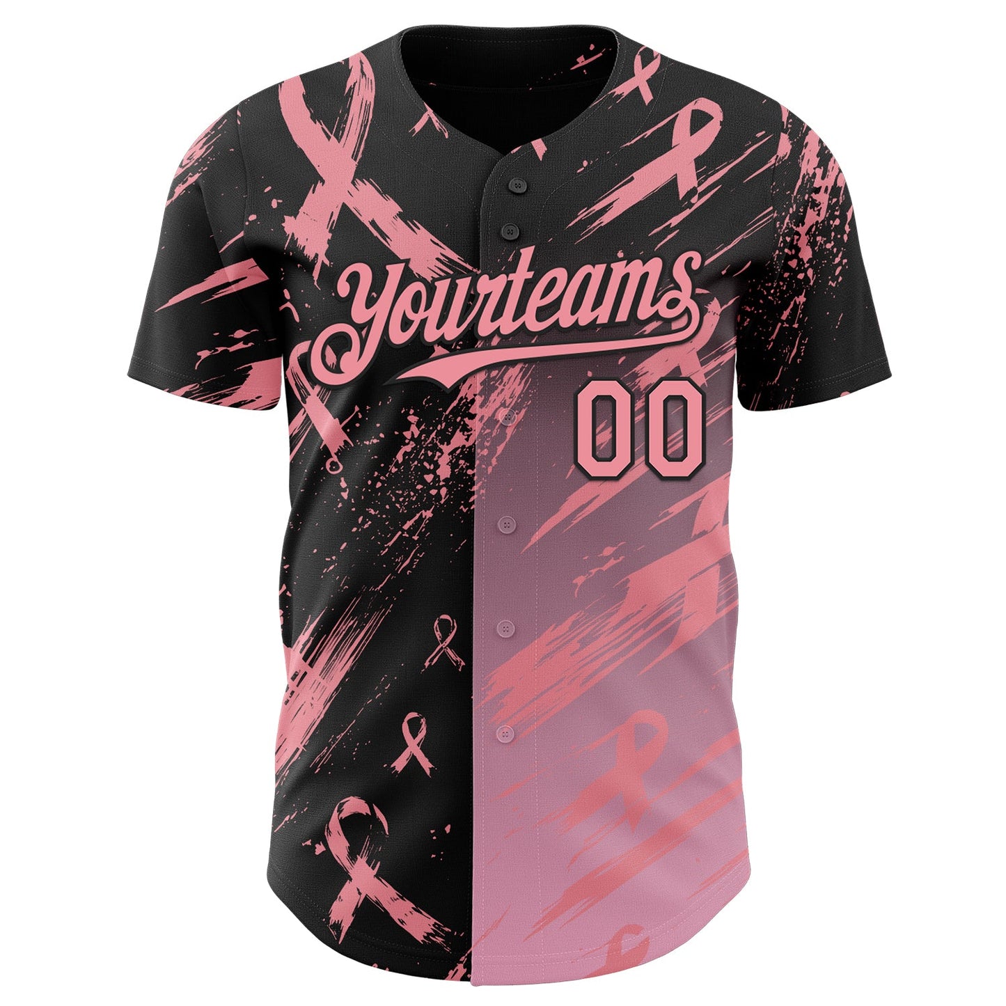 Custom Black-Medium Pink Breast Cancer Awareness Fight Pink Ribbon Authentic Baseball Jersey