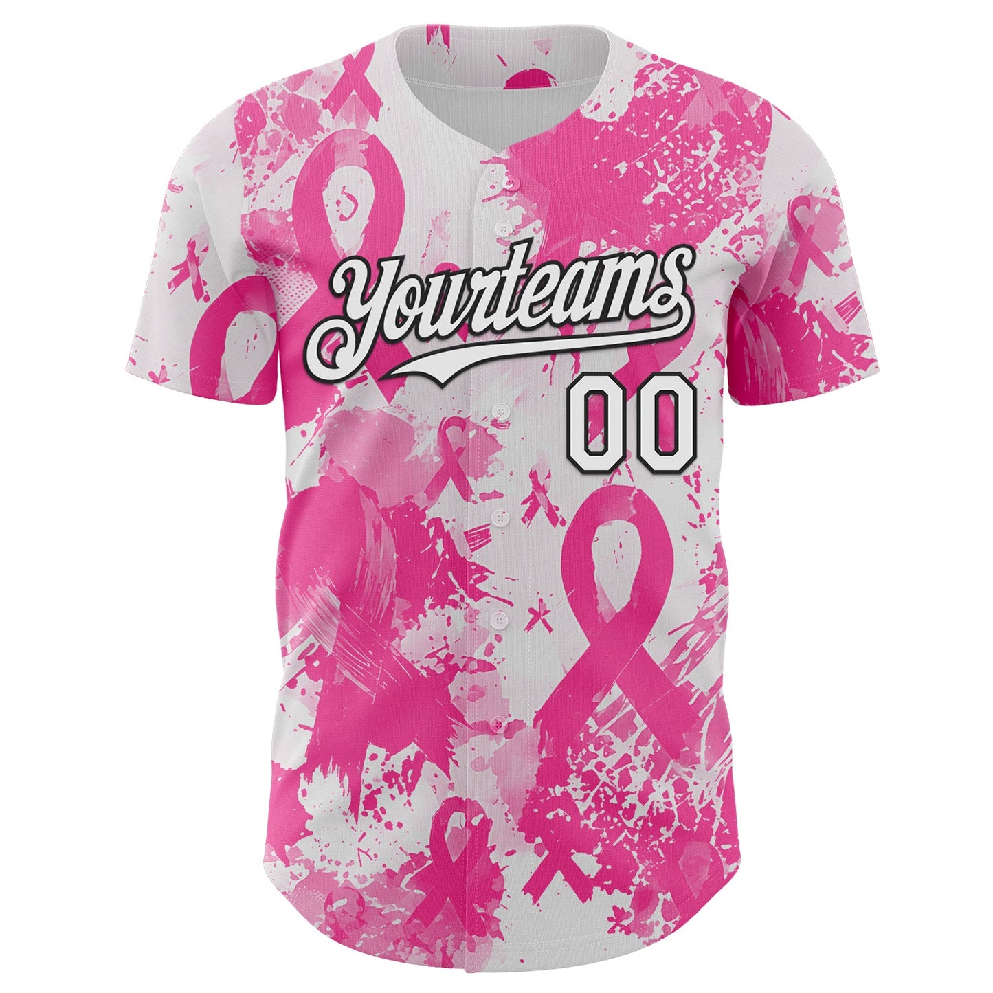 Custom White Pink-Black Breast Cancer Awareness Fight Pink Ribbon Authentic Baseball Jersey