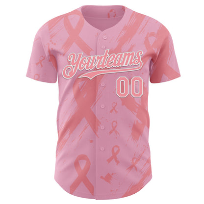 Custom Light Pink Medium Pink-White Breast Cancer Awareness Fight Pink Ribbon Authentic Baseball Jersey