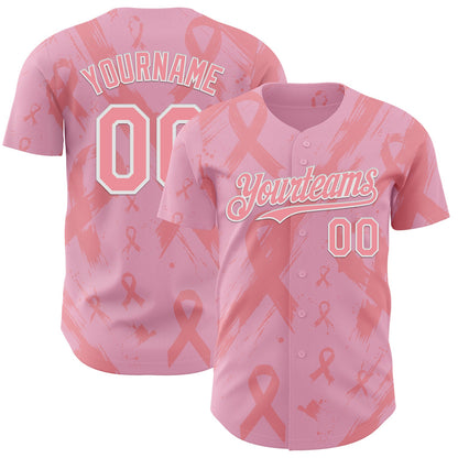 Custom Light Pink Medium Pink-White Breast Cancer Awareness Fight Pink Ribbon Authentic Baseball Jersey